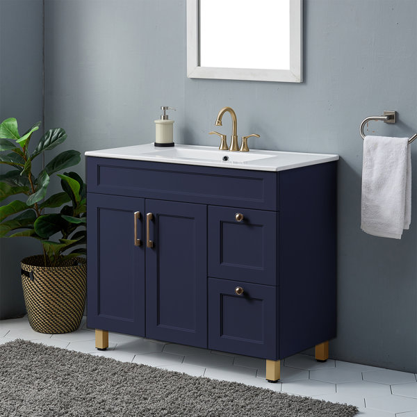 Mercer41 Taiquan 36" Modern Blue Free-standing Single Bathroom Vanity ...